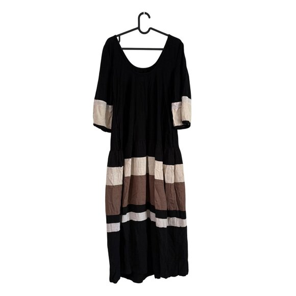 Free People Free-est Manda Black Combo Linen Blend Scoop Back Midi Dress XSmall - Picture 6 of 7